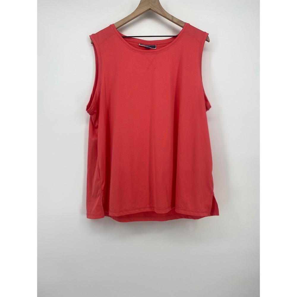 Karen Scott Sport Sleeveless Top XL Coral Pink Activewear V-Stitch Excellent